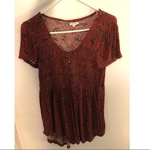 Red floral ruched top